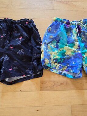 Lot of 2 Boys swim trunks swim shorts  S, and M
